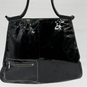 Black Patent Synthetic Leather Hand Bag